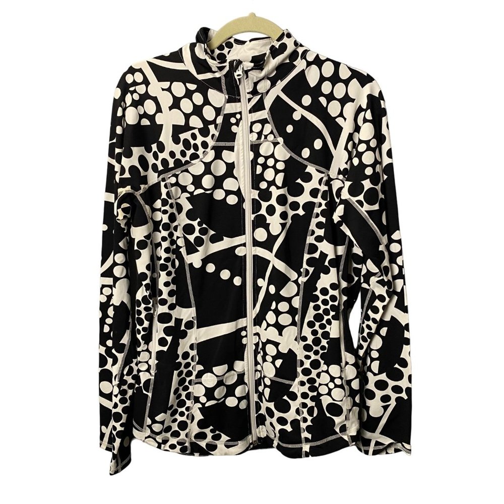 Bylyse Women Size XL Black White Geometric Zip Front Athleisure Jacket